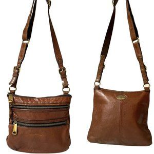 Vintage Fossil Leather Flat Crossbody Bag in Cognac Great Condition